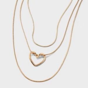 Universal Thread Multi-Strand Chain with Floating Heart Gold Necklace